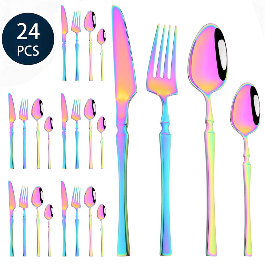 24Pcs Creative Gold Tableware Dinnerware Set Knife Fork Coffee Spoon Cutlery Set Stainless Steel Flatware Western Silverware