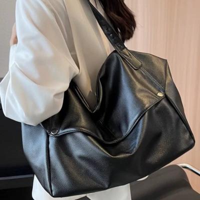 College Style Simple Large-capacity Airport Stray Bag Women's Soft Leather Tote Bag College Student Shoulder Messenger Bag Tide