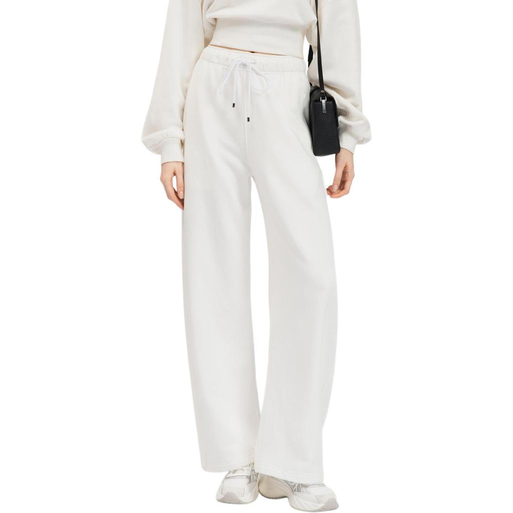 PINKO Beige Drawstring Wide-Leg Sweatpants Soft Skin-Friendly Fabric Embroidered Logo Long Curved Casual Pants Women bottoms PAF261832092