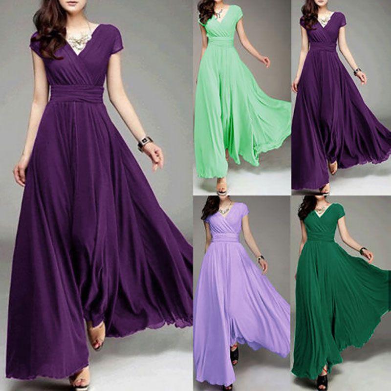 Women Formal Long Evening Prom Party Bridesmaid Chiffon Ball Gown Cocktail Dress
