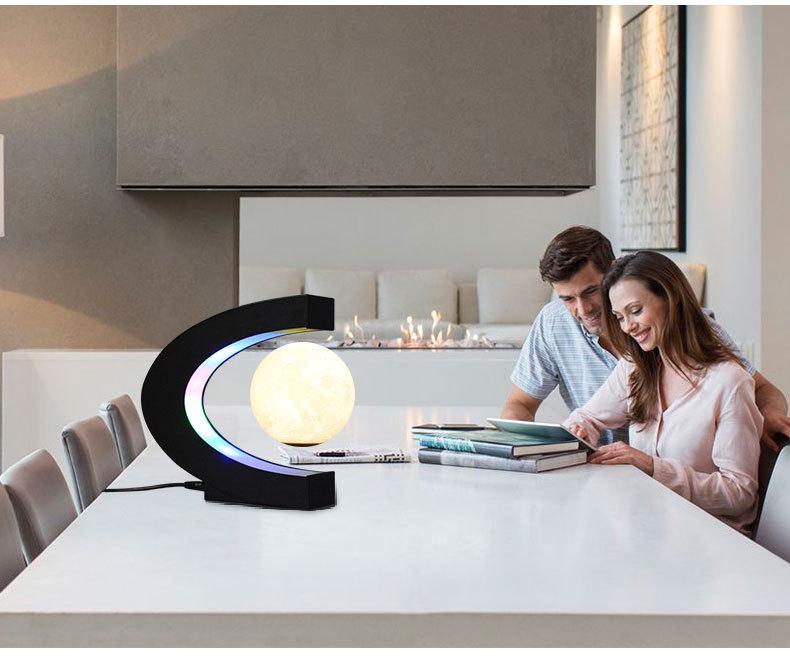 C-shaped 3-inch Magnetic Levitation Moon Lamp - Creative Floating Ornament for Office & Home, Personalizable with Logo