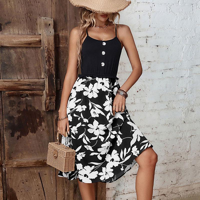 2023 Summer New European and American Fashion Women's Wear Flower Splicing Sling