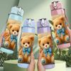 1PC Teddy Bear Rose Floral Print 750ml Color Plastic Sports Water Bottle Leakproof Flip Straw Lid Suitable for Sports Office Home Use