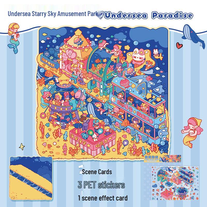 Blue 3D Stereo Art Landscaping Sticker - Large Miniature Scene for Journals & DIY