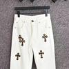7707 CHROME HEARTS Pánské a dámské trendy džíny v americkém stylu s látkovými nášivkami, ležérní a módní high street kalhoty