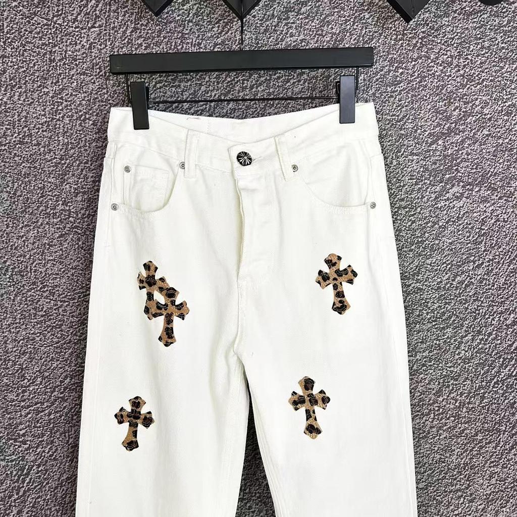 7707 CHROME HEARTS Pánské a dámské trendy džíny v americkém stylu s látkovými nášivkami, ležérní a módní high street kalhoty