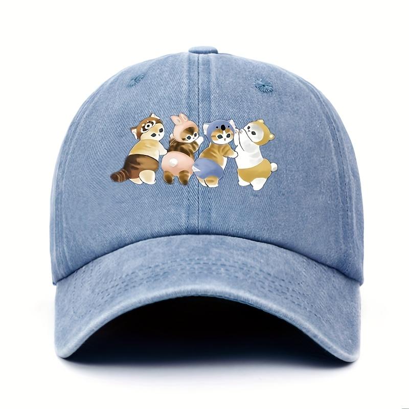 Cute Animal Group Print Baseball Cap Unisex Washed Adjustable Casual Outdoor Summer Sun Hat