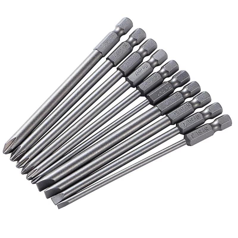 10Pcs 1/4" Hex Shank Screwdriver Bit Set Flat Slotted Cross Head Drive Bits S2 Steel Magnetic Screwdriver Bit for Power Screwdri