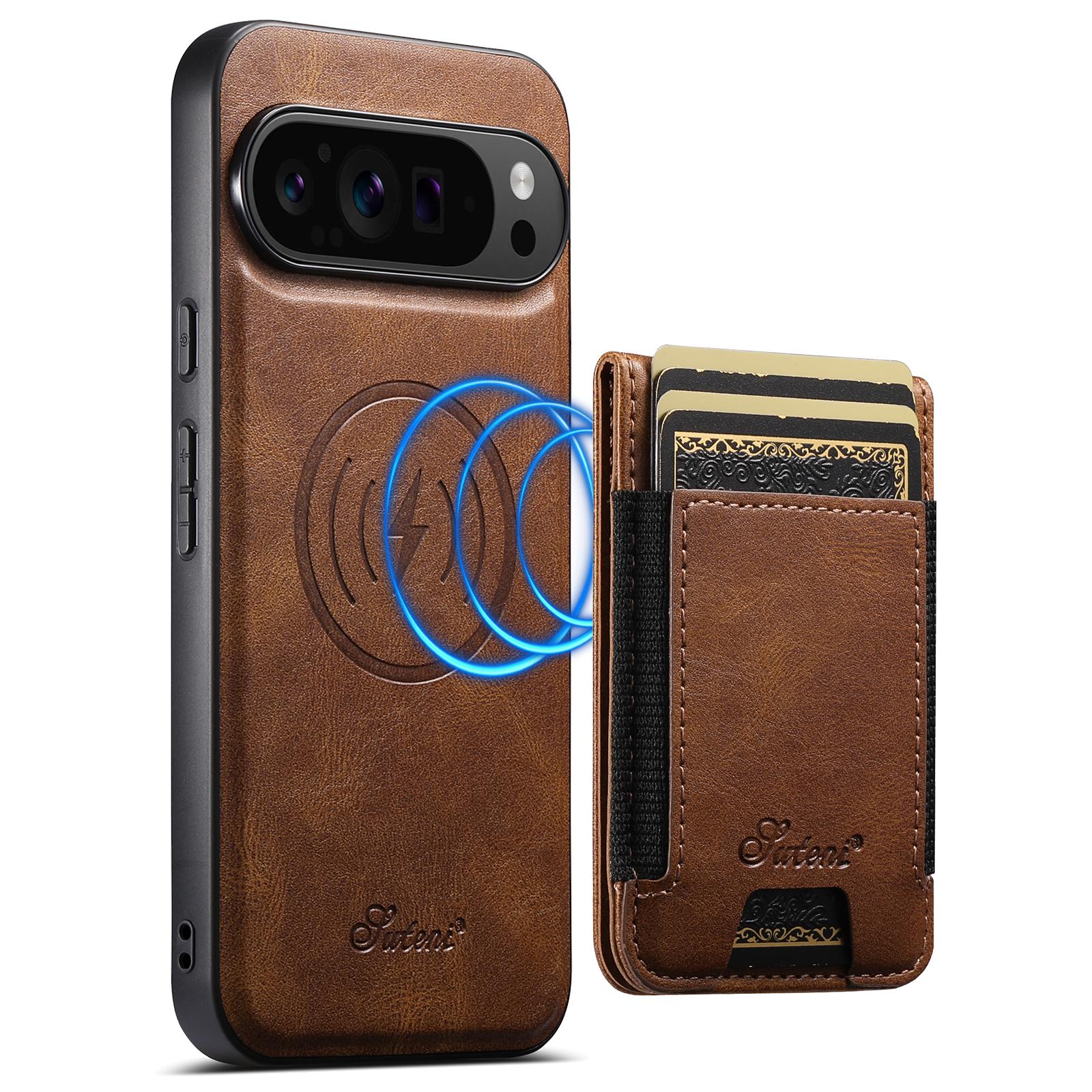 

SUTENI For Google Pixel 9/9 Pro Case Compatible with MagSafe Card Holder Kickstand Phone Cover Brown