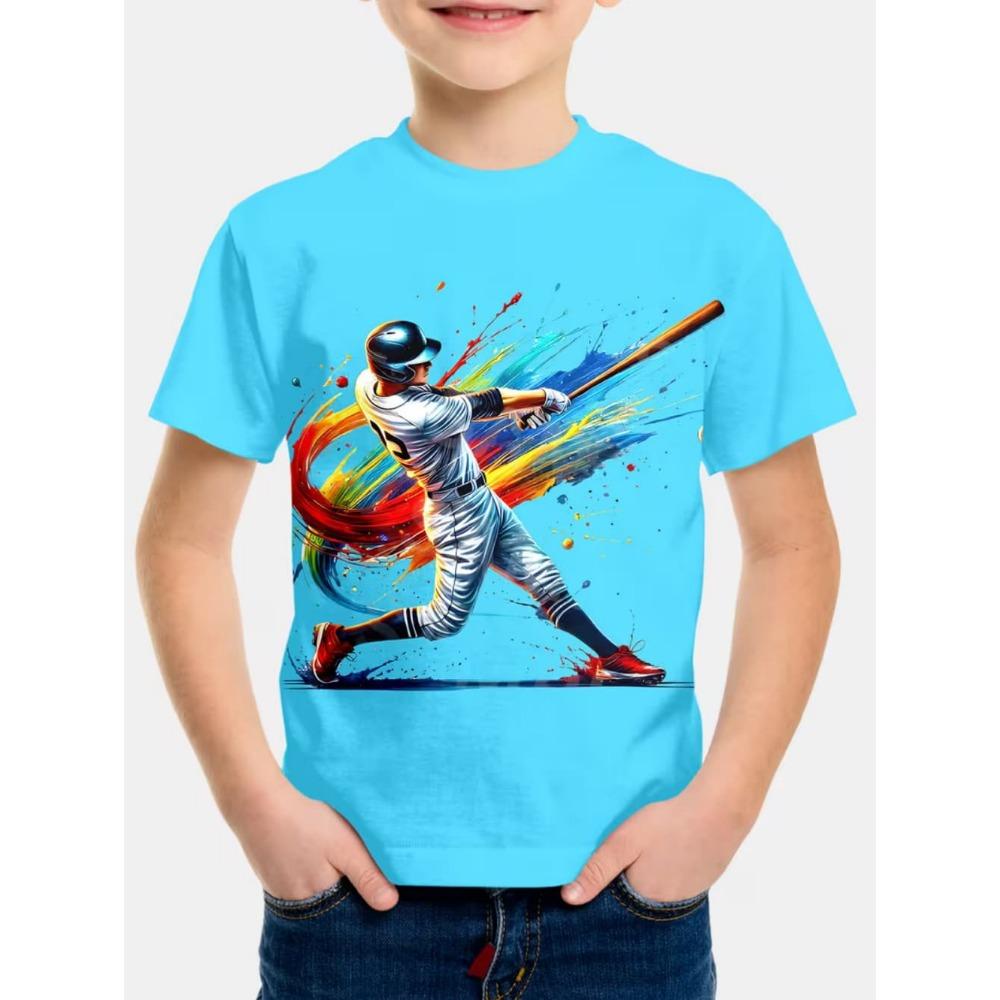T-Shirt für Kinder Mode 3D-Druck Sommer Kurzarm-T-Shirt Personalisiertes Hip-Hop Bequemes Rundhals-T-Shirt Sportoberteil