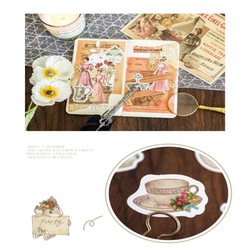 46Pcs Vintage Teapot Stickers Afternoon Tea Dessert Decoration Stickers DIY Creative Scrapbooking Craft Album Stickers Jourmal