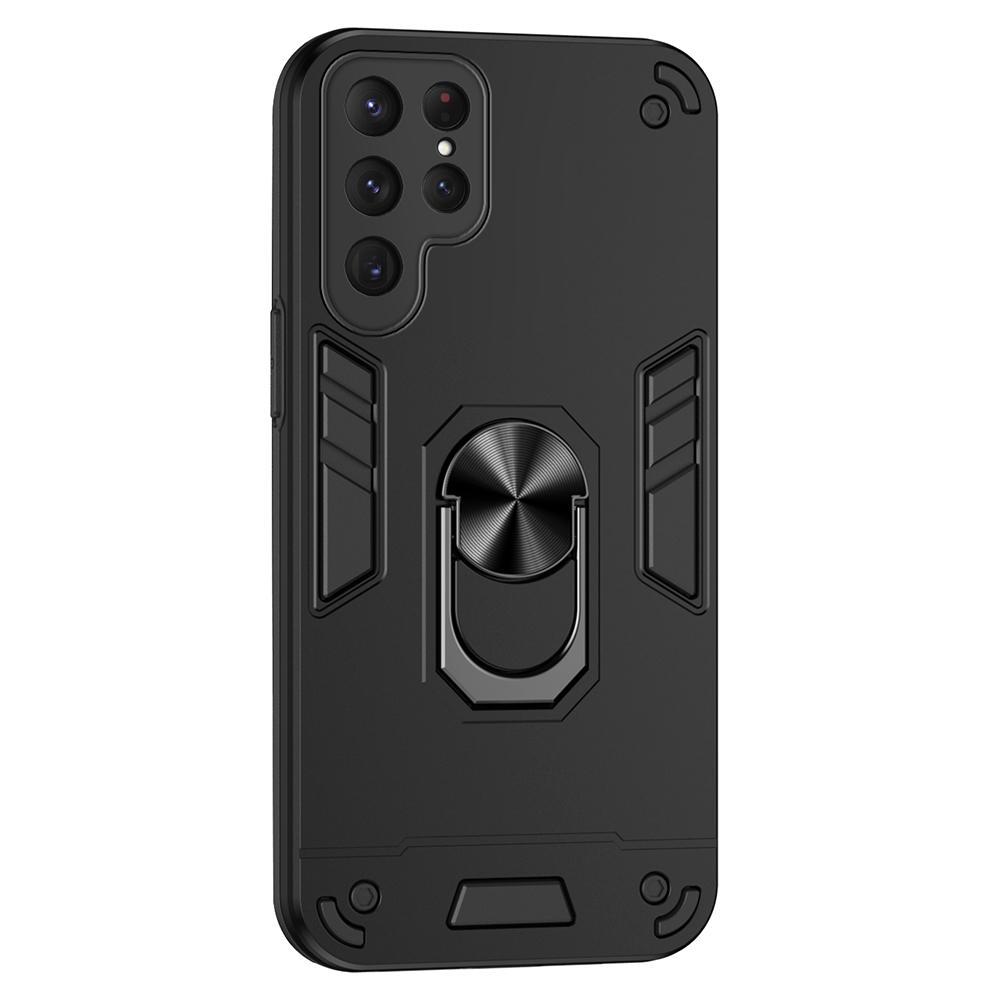 

For Samsung Galaxy S25 Ultra Case PC+TPU Drop Defend Phone Cover with Ring Kickstand Black