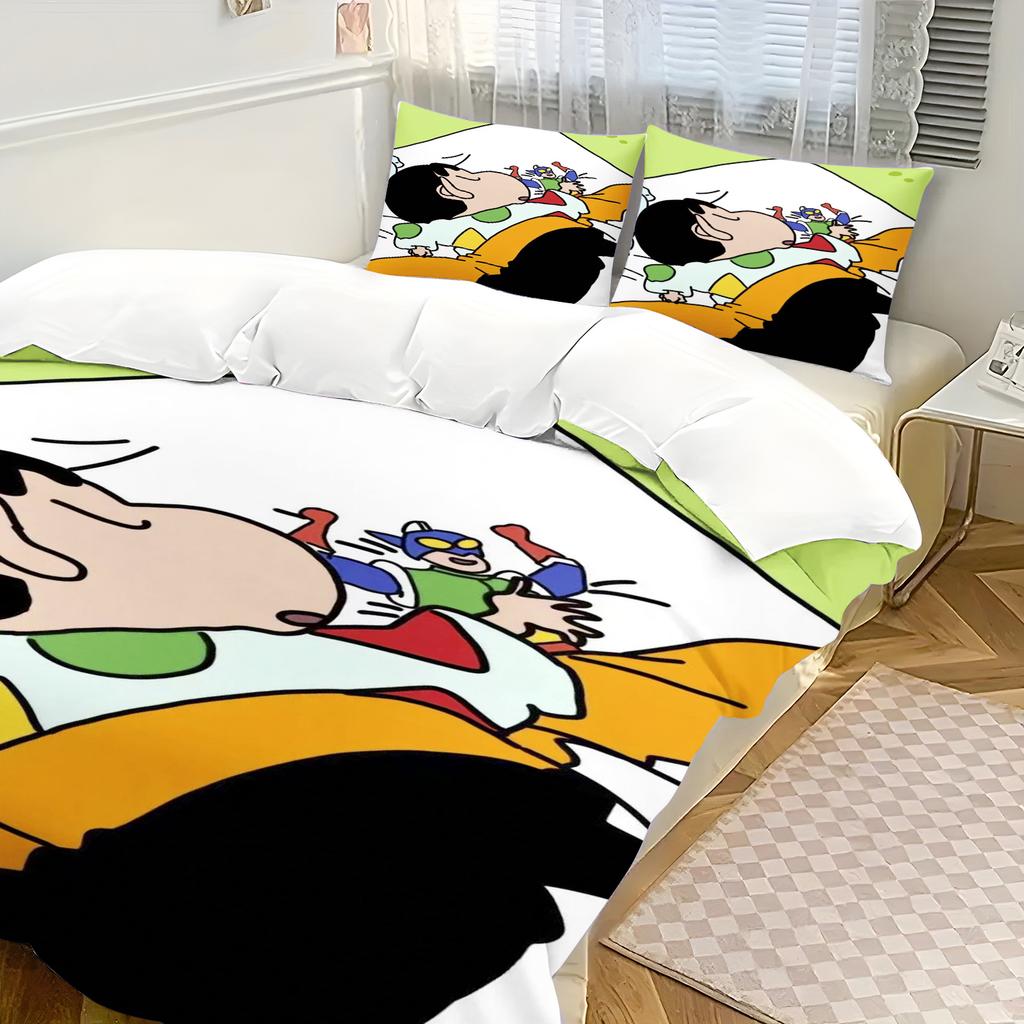 Påslakan Crayon Shin-chan Tecknad Japanska serier Hem Tryckt Kuddfodral Set Vuxen Sovrum Barn Täcke Sängkläder