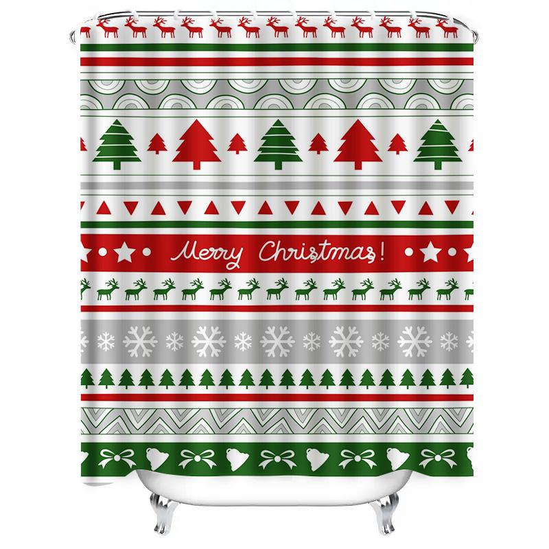 TU Christmas Shower Curtain Holiday Festive Waterproof Bathroom Decor Farmhouse Style Merry Xmas Pattern Backdrop Xmas Gift