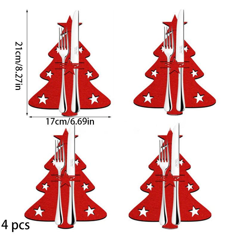 

4 шт. Рождественский держатель для ножей и вилок в виде оленя, сумка для столовых приборов из нетканого материала, органайзер для столовых приборов, украшение стола