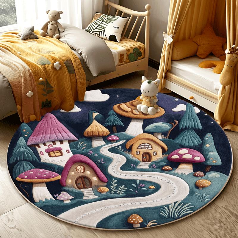 Circular Carpet Bedroom Bedside Blanket Children's Room Cute Cartoon Floor Mat Living Room Sofa Coffee Table Anti Slip Carpet