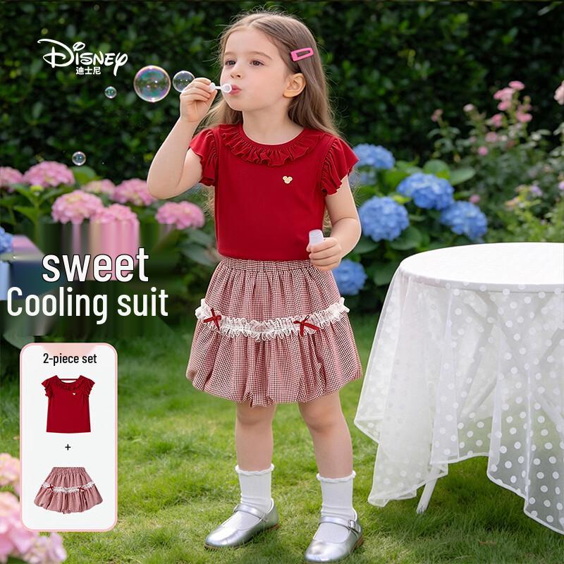 

Летний кружевной комплект из футболки и юбки для девочек Disney 120