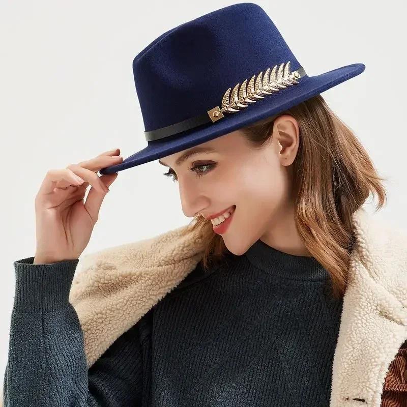 Simple Fashion Formal Occasion Couples Woolen Hats Large Brimmed Jazz Hats Autumn and Winter Fashion British Vintage Top Hats