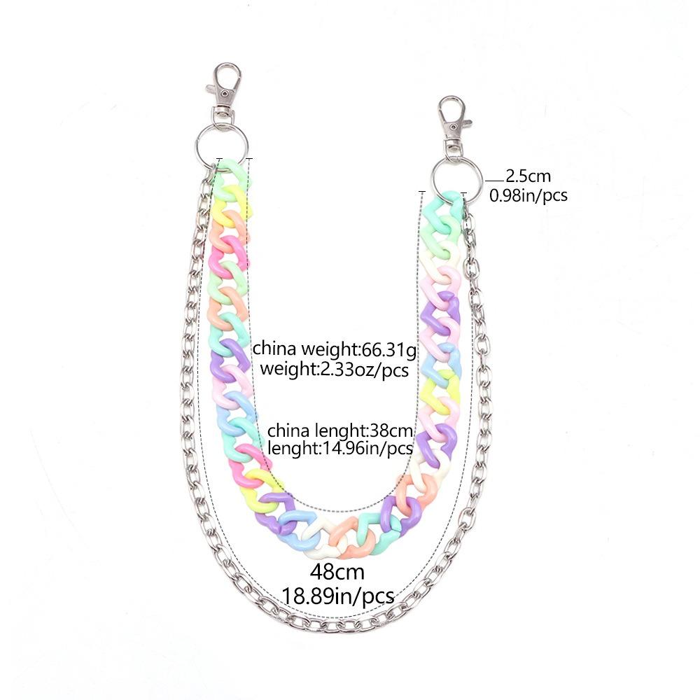 Long Double Layer Heart Waist Chain Acrylic Harajuku Star Belt Chain Rainbow Y2K Cross Pants Chain Jeans Decor