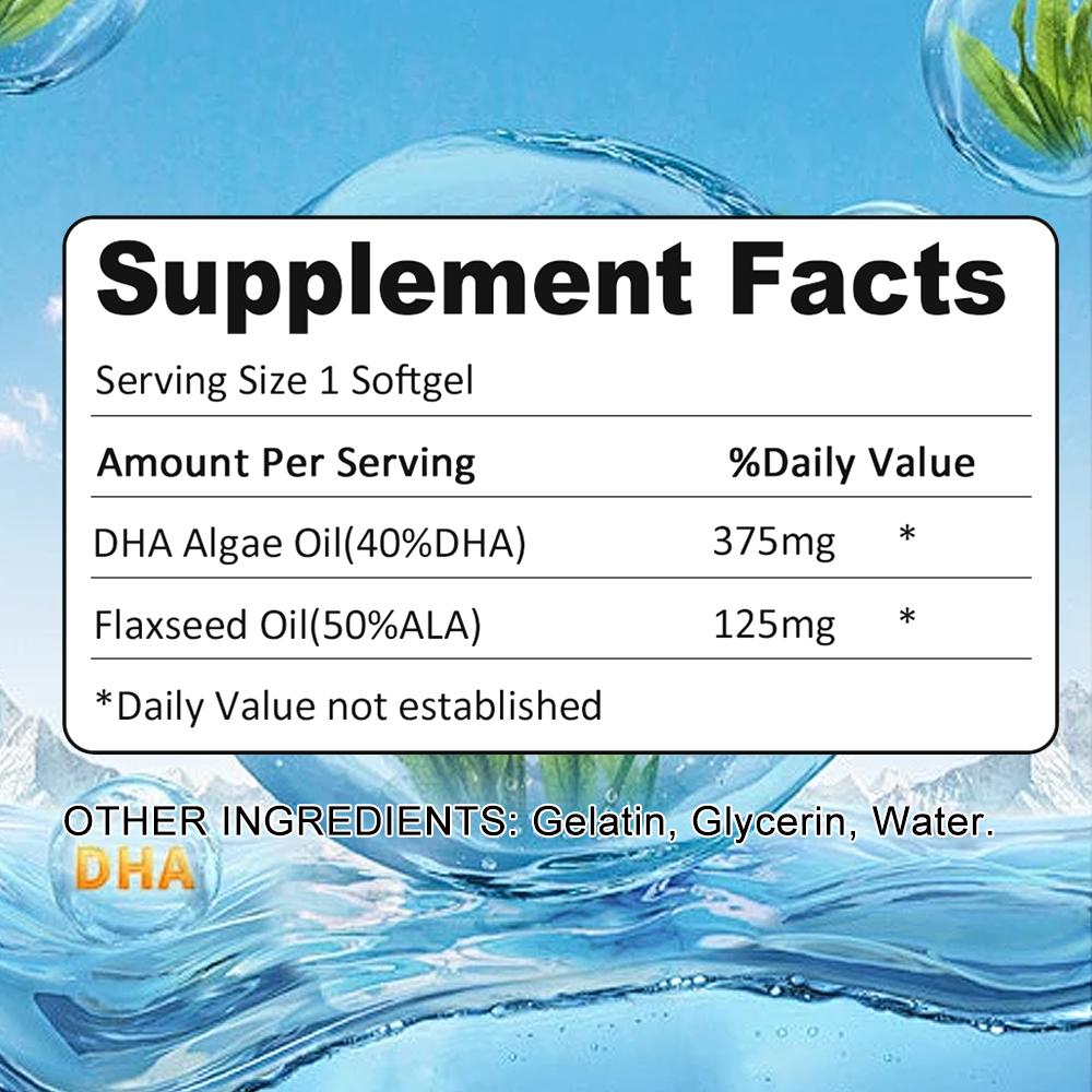 DHA Algae Oil Complex Supplement - Plant-Based Omega-3 & ALA - 120 Capsules
