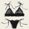 European and American Mesh See-Through Sexy Lingerie Set - Three Pieces