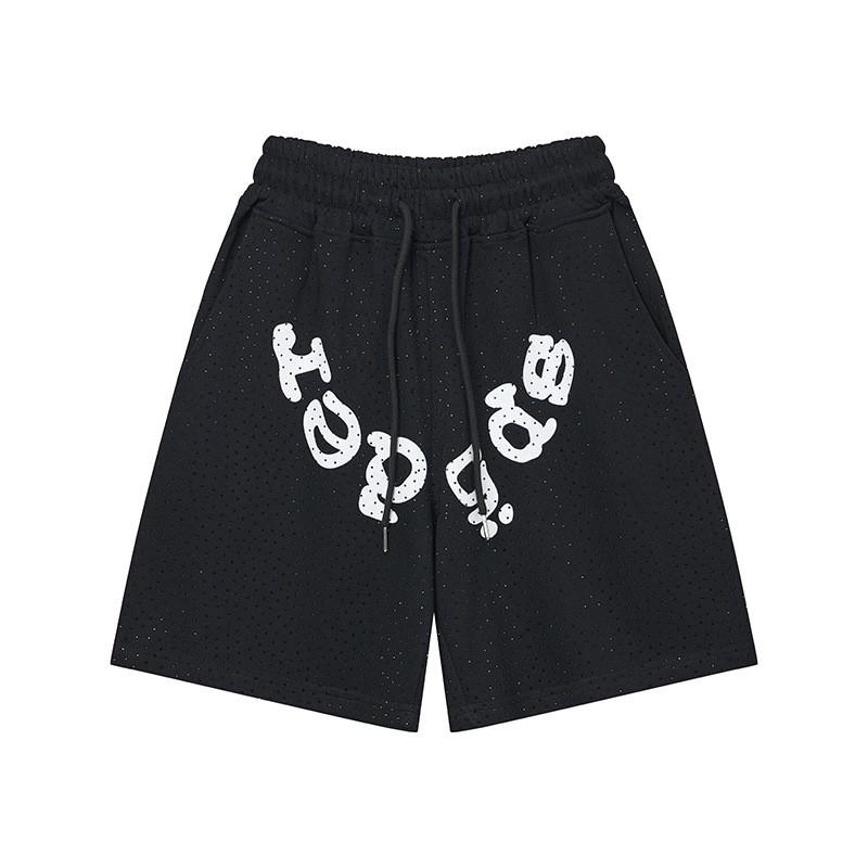 Unisex Streetwear Sparkly Rhinestone Letter Print Short Sleeve Tee Shorts Set Casual Outfit