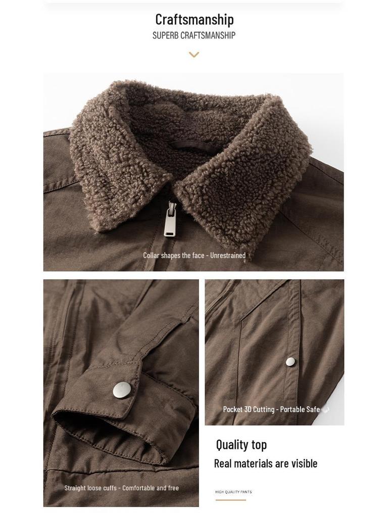 2025 Winter American Style Lambswool Lapel Men's Retro Cotton Jacket – Thickened Casual Workwear Coat