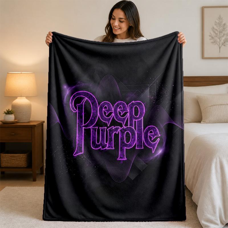 Deep Purple Print Flannel Blanket Cozy Lightweight Plush Throw Blanket For Bed Sofa Household Use