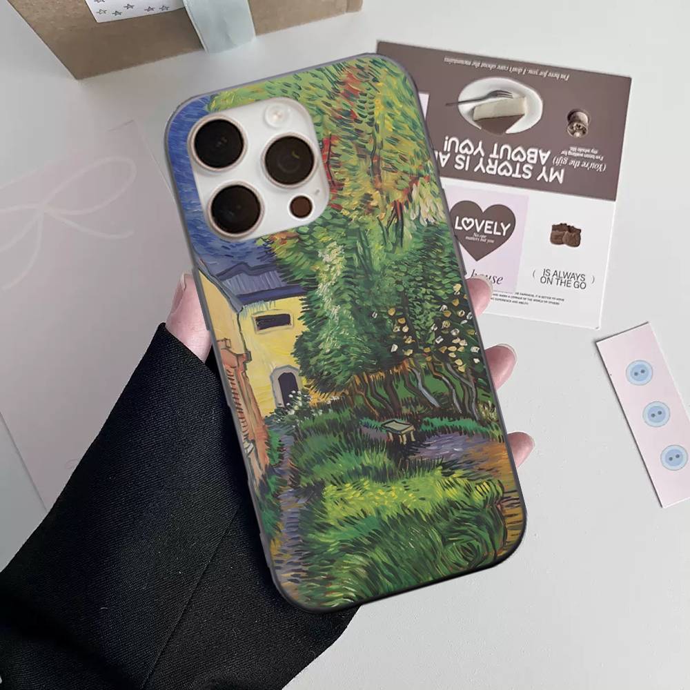 Van Gogh Oil Painting Phone Case For IPhone 16 15 17 Pro 11 12 13 14 Pro Max Plus Soft Ripple Silicone Cover Shell