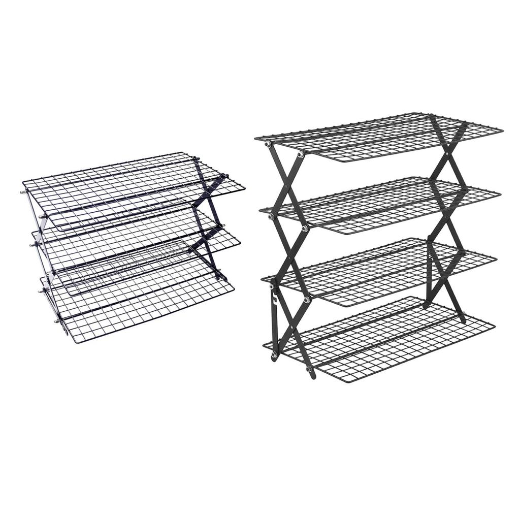 Foldable Iron Cooling Rack Mesh Shelf Sturdy X Leg Design Space Saving Organizer for Kitchen Food Storage Camping