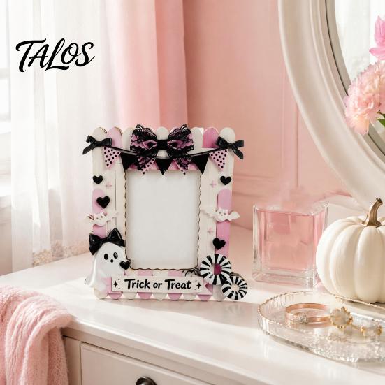 Vertical Display Stand Halloween Wooden Photo Frame, Cute Ghost Butterfly Cat Tabletop Decor Lightweight Wood Frame with Stand, Sweet Kawaii