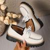 Ladies' Solid Color Fashionable and Elegant Loafers, Lace Up Decorative Travel Shoes, College Style Round Toe Thick Heel Women's Shoes