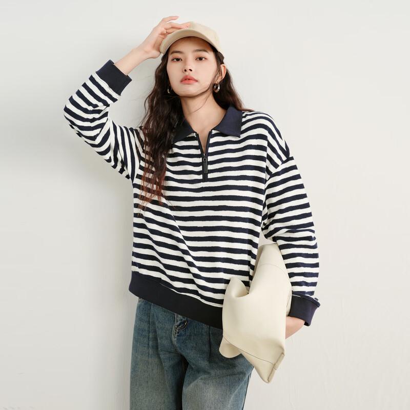 Elva' Island Women's Striped Long Sleeve Polo Knit Sweater