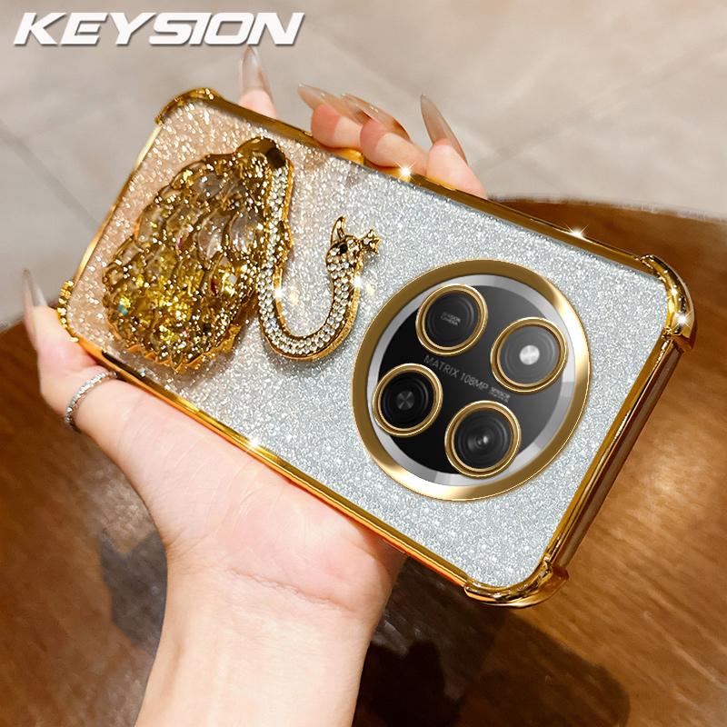KEYSION Shockproof Plating Phone Case for HONOR X9c 5G Clear TPU Glitter Jewelled Swan kickstand Cover for Huawei Magic7 Lite 5G