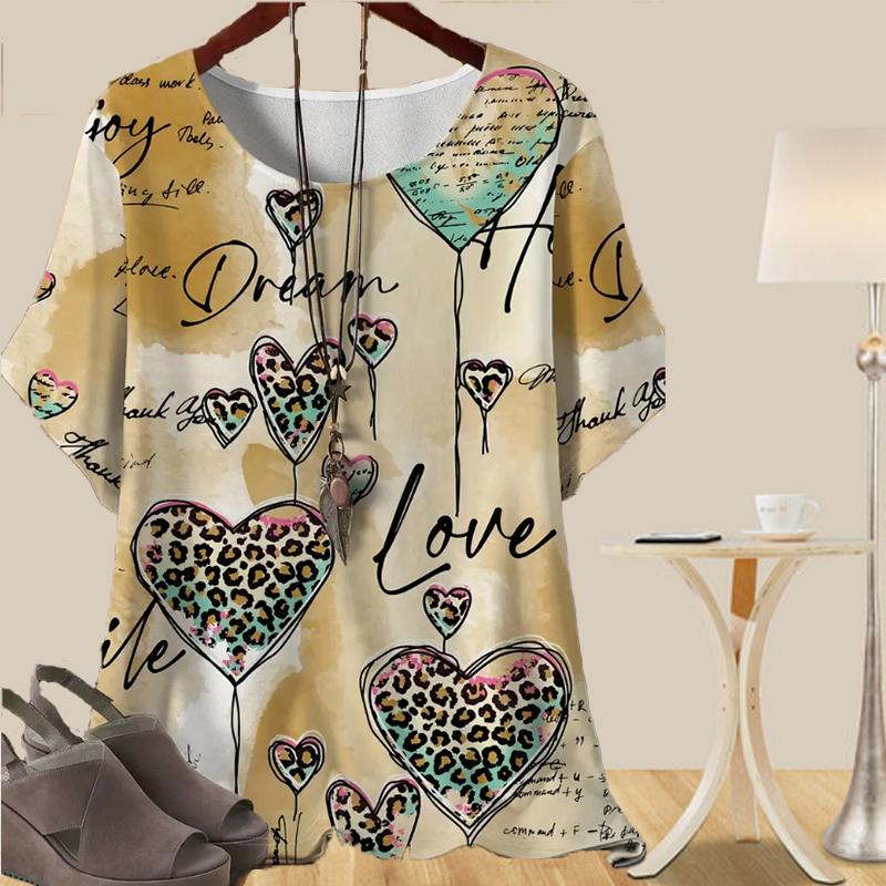 

Женская повседневная свободная весенняя рубашка, женские элегантные топы с коротким рукавом и принтом в виде цветка и сердца 8XL жёлтый