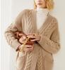 European and American V-neck Twist Sweater Women's Autumn and Winter Coat Wearing Lazy Wind Knitted Cardigan Top