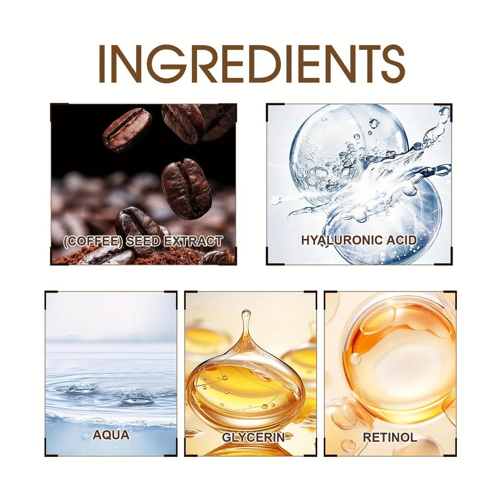 Retinol Coffee Cream Tightens Skin, Smooths Out Wrinkles, Dark Circles, Hydrates, and Makes The Skin Appear More Youthful.