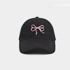 Korean Bow Embroidered Baseball Cap for Women In Spring and Summer Sweet and Cute Soft Top Sun Protection Baseball Cap Showing Small Face