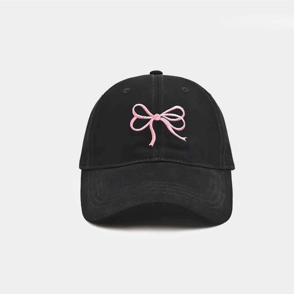 Korean Bow Embroidered Baseball Cap for Women In Spring and Summer Sweet and Cute Soft Top Sun Protection Baseball Cap Showing Small Face