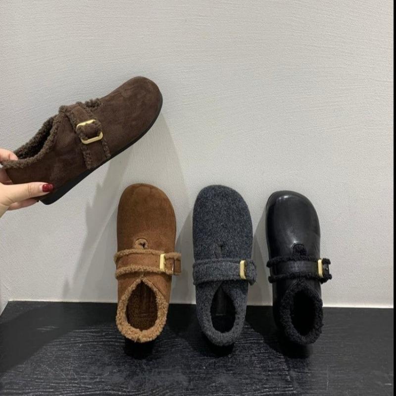 Retro Fleece Shoes for Women's Autumn and Winter New Thick-soled Full-fit Single Shoe