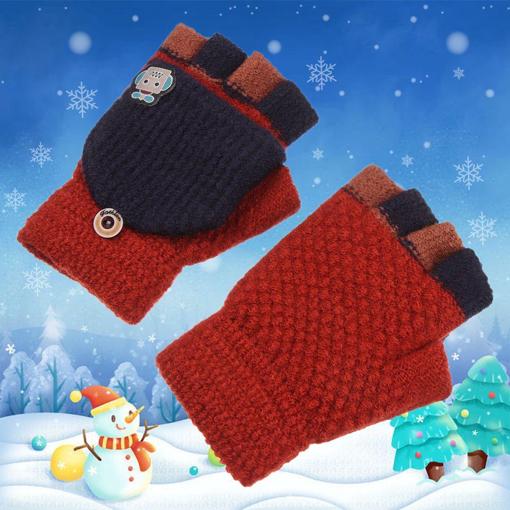Cover Students Children Winter Warm Mittens Half-finger Gloves Knitted Glove Thickening Gloves