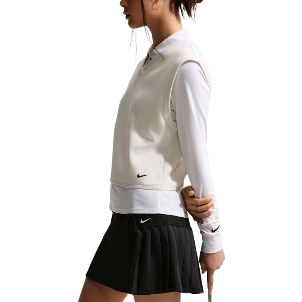 Nike Logo V-Neck Short Sleeve Knit Top Women Tops White IH0940-133