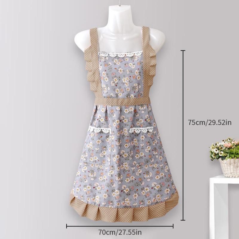 Women's Oilproof Princess Apron with Back Buckle and Large Pocket - Wipeable Kitchen Bib