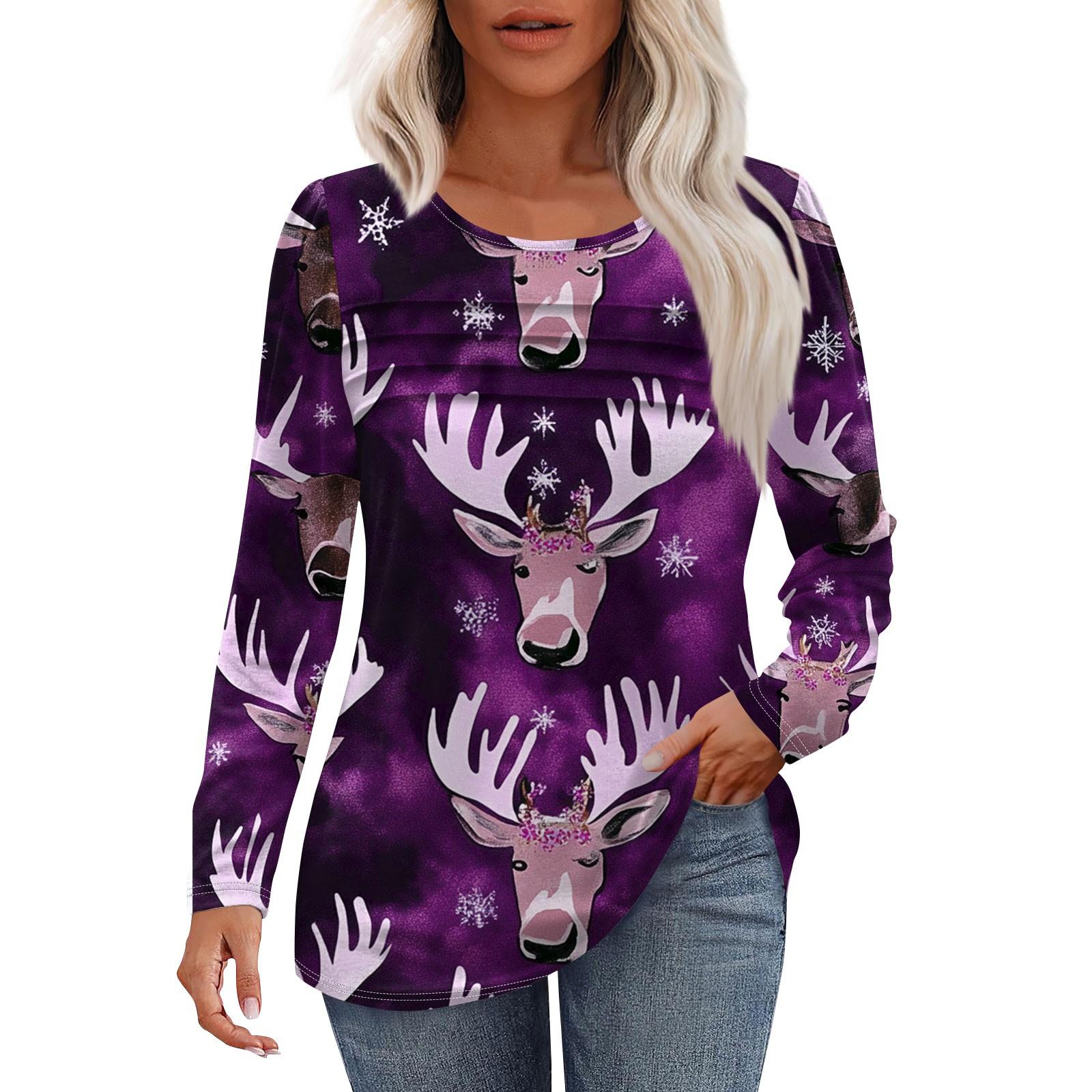 

Женская модная повседневная рождественская футболка с круглым вырезом и длинными рукавами S