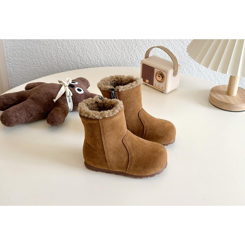 Vintage Korean Style Unisex Kids Winter Fleece Warm Non Slip Mid Calf Boots