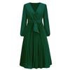 Autumn and Winter Women's Dress V-neck Long-sleeved Pleated A-line Dresses Mid-length Dresses
