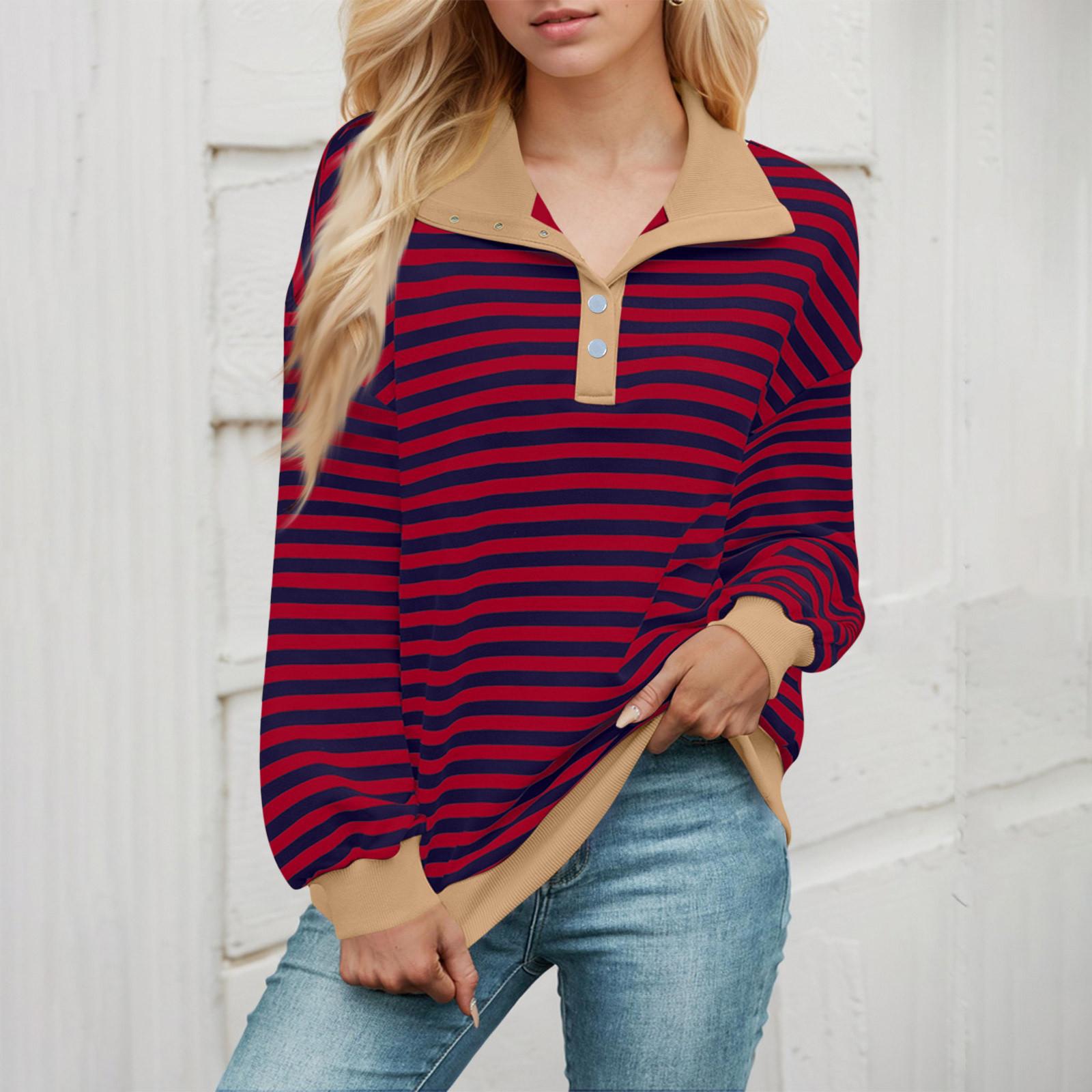 

Женские свободные топы с длинными рукавами и V-образным вырезом в полоску, свитшот, футболка с длинными рукавами и цветными блоками, повседневные топы S