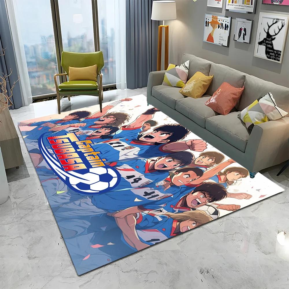 Anime Captain Tsubasa Fußball Cartoon Teppich für Zuhause Wohnzimmer Schlafzimmer Sofa Fußmatte Dekor, Kinder Teppich Rutschfeste Bodenmatte