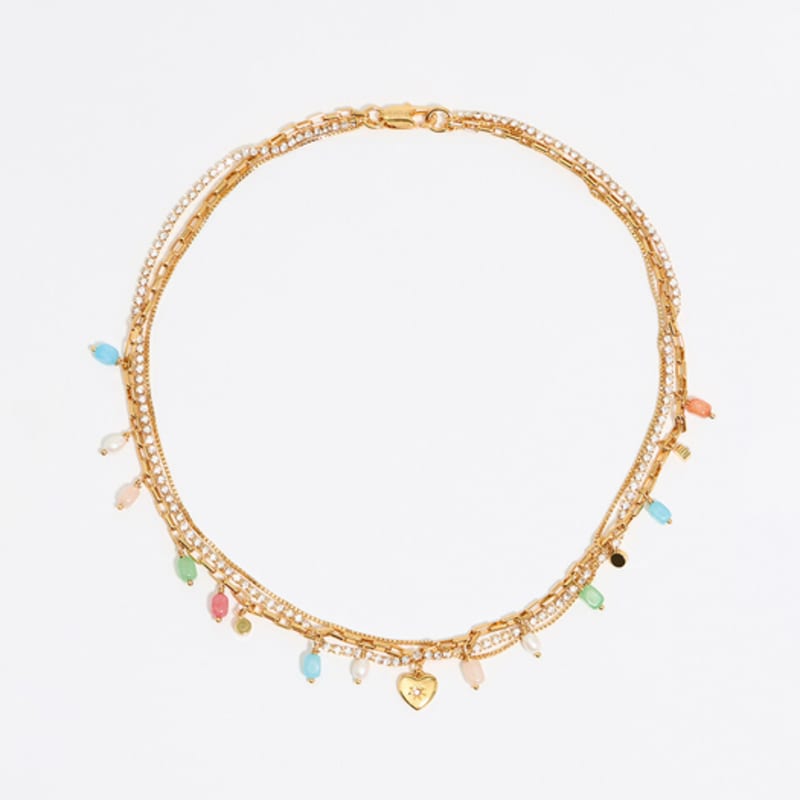 

BIMBA Y LOLA Multi-Layer Chain Crystal Stone Necklace B255AIU007GOF Gold_FREE