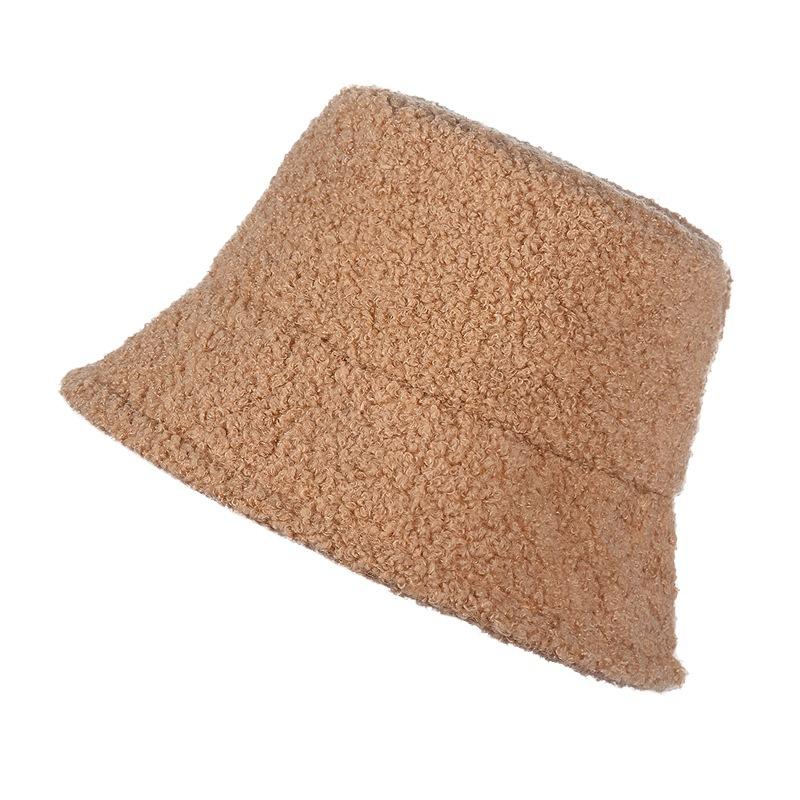 Japanese big-eave bucket hat women's autumn and winter new teddy velvet solid color lamb wool warm versatile wide-brimmed basin hat